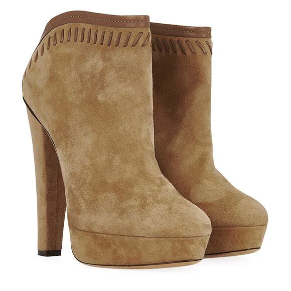 Jimmy Choo Evans Suede Platform Heels Ankle Bootie Brown Tan Womens Size EU 39 - Picture 1 of 8